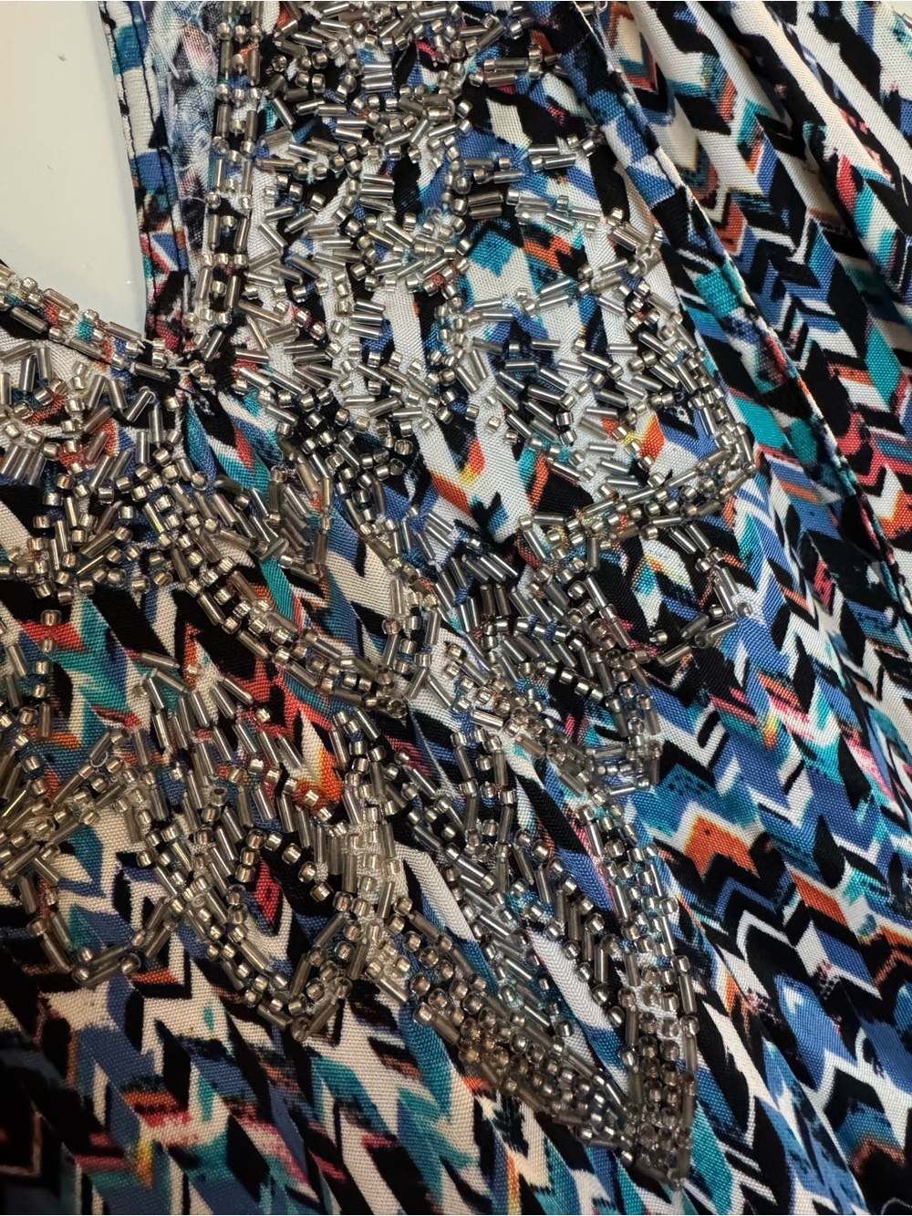 Parker Beaded Halter Maxi Dress in Multi-Blue Print - Picture 5 of 8